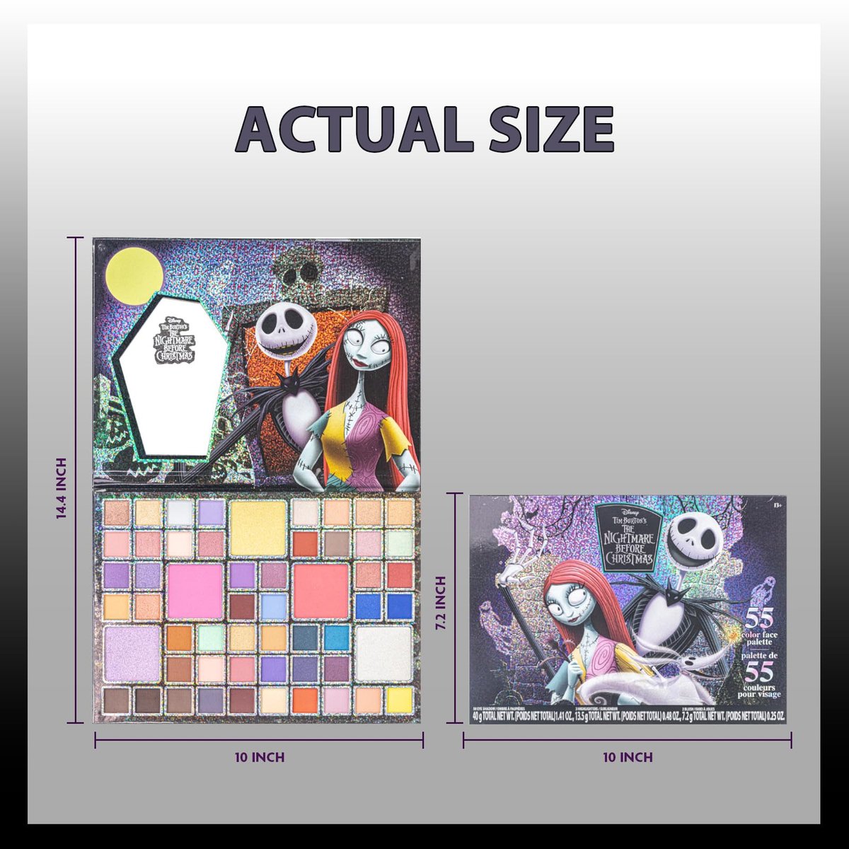 Nightmare Before Christmas 55 Well Eye Shadow Palette with Mirror - Shimmery & Matte Colors for Girls & Teens by Townley Girl Avelisse
