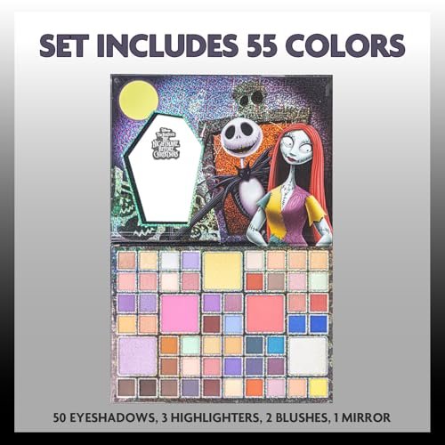 Nightmare Before Christmas 55 Well Eye Shadow Palette with Mirror - Shimmery & Matte Colors for Girls & Teens by Townley Girl Avelisse