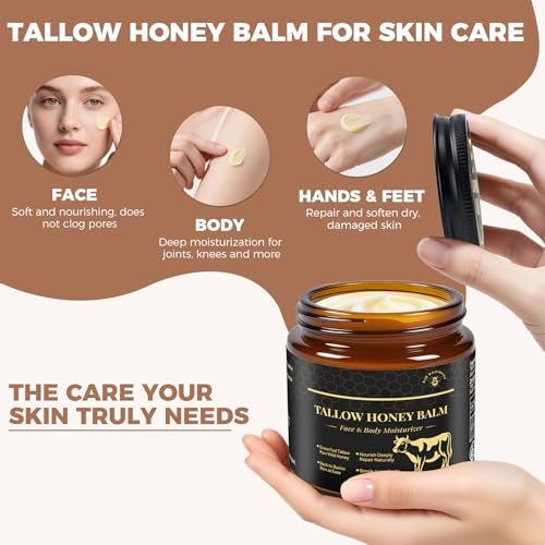 KINGMING Beef Tallow and Honey Balm for Skin - Deeply Moisturizing Facial Moisturizer Cream for Face and Body, Grass Fed Beef Tallow Balm, Suitable for All Skin Types (4.23 oz) - görsel 6