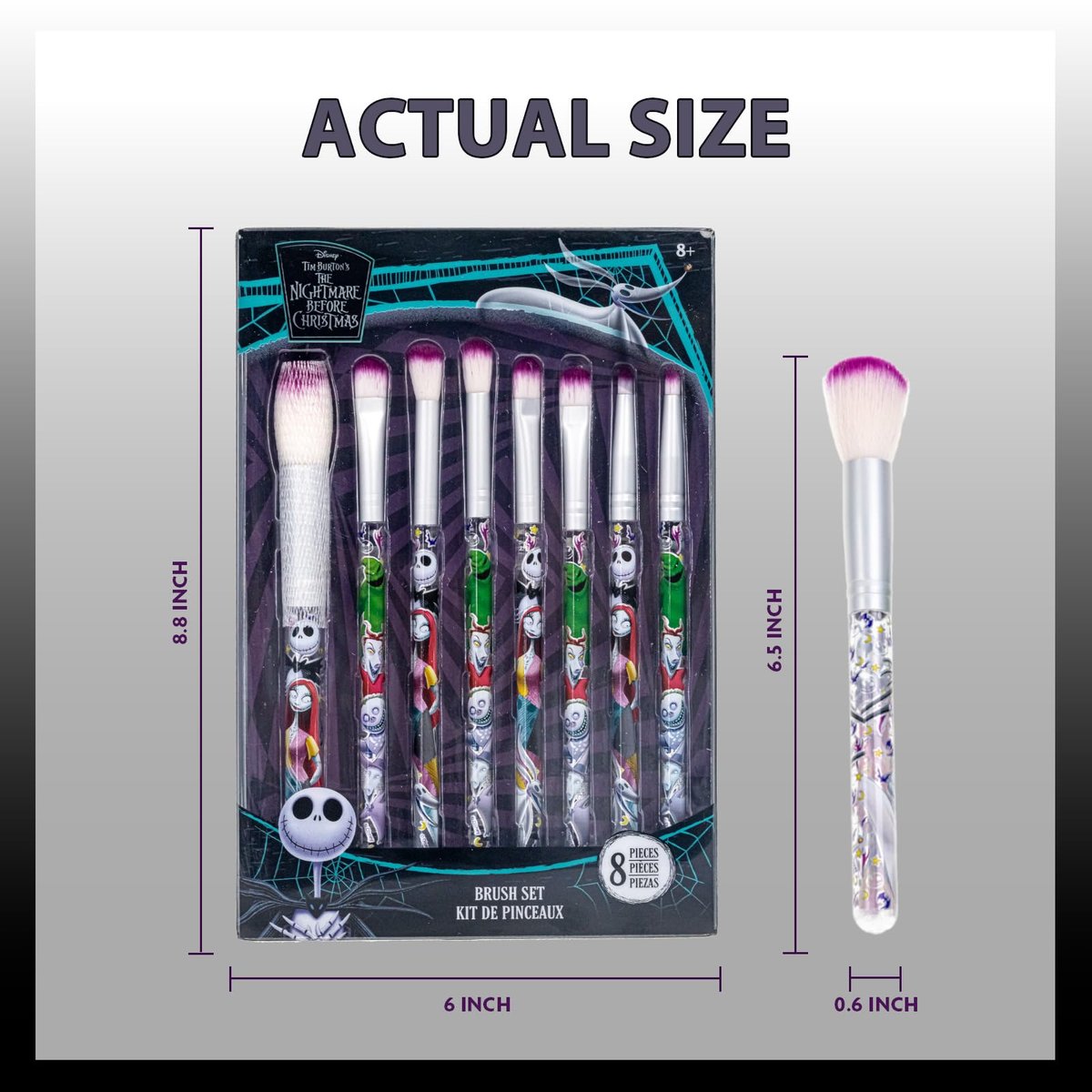 Nightmare Before Christmas 8-Piece Makeup Brushes Set - Townley Girl Eyeshadow, Highlighter & Blush Brush Kit - görsel 5