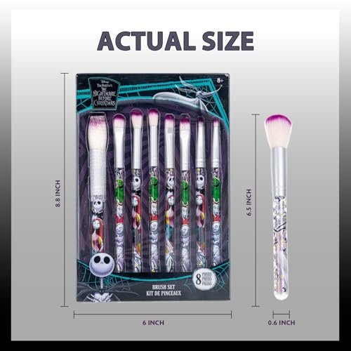 Nightmare Before Christmas 8-Piece Makeup Brushes Set - Townley Girl Eyeshadow, Highlighter & Blush Brush Kit - görsel 6