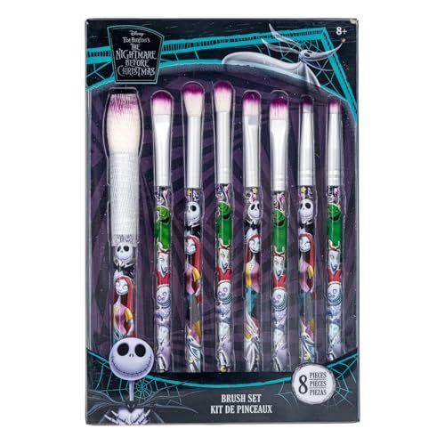 Nightmare Before Christmas 8-Piece Makeup Brushes Set - Townley Girl Eyeshadow, Highlighter & Blush Brush Kit - görsel 2