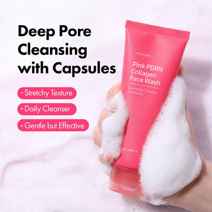 TOSOWOONG Pink PDRN Collagen Face Wash – Mochi Whip with Capsules for Gentle Blackhead & Pore Care, Hydrating & Rejuvenating Salmon DNA PDRN, 7 Collagens, Korean Skincare, 100ml Avelisse