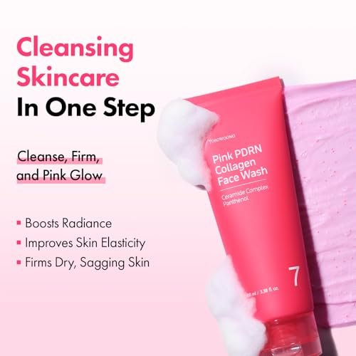 TOSOWOONG Pink PDRN Collagen Face Wash – Mochi Whip with Capsules for Gentle Blackhead & Pore Care, Hydrating & Rejuvenating Salmon DNA PDRN, 7 Collagens, Korean Skincare, 100ml Avelisse