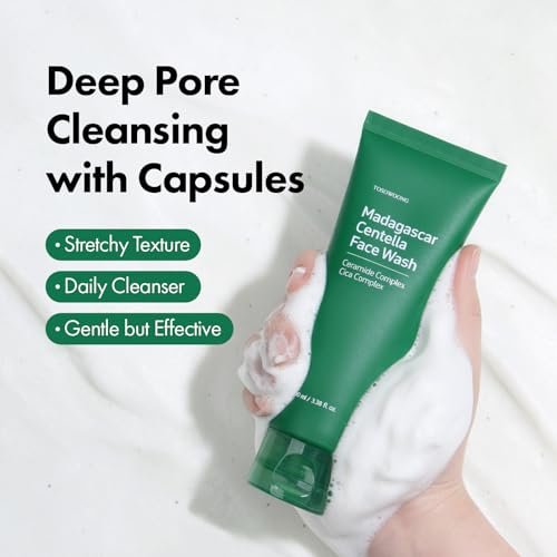 TOSOWOONG Madagascar Centella Face Wash – Mochi Whip with Capsules for Blackheads, Clogged Pores & Excess Sebum | 9 Cica Complex | Korean Skincare, 3.38 fl oz Avelisse
