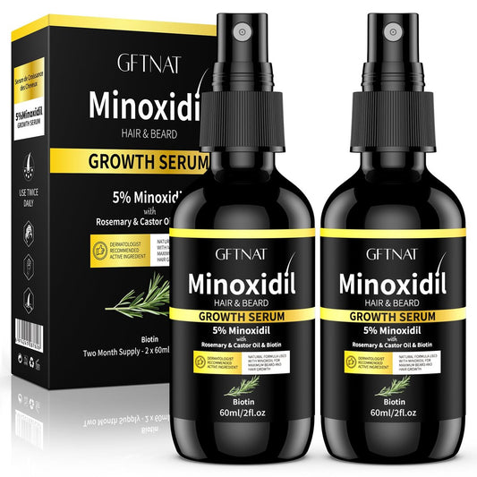 5% Minoxidil Spray for Men and Women Hair Loss Solution with Biotin and Rosemary Hair Growth Serum, Extra Strength 5 Percent Minoxidil for Thicker Fuller Hair Regrowth, 2 Fl Oz (Pack of 2) Avelisse