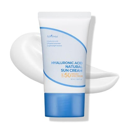 ISNTREE Hyaluronic Acid Natural Suncream SPF 50 – Mineral Sunscreen with Gentle Tone-Up & Hydration for Sensitive Skin (50ml / 1.69 Fl Oz) Avelisse