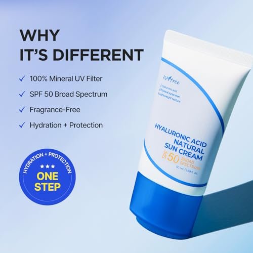 ISNTREE Hyaluronic Acid Natural Suncream SPF 50 – Mineral Sunscreen with Gentle Tone-Up & Hydration for Sensitive Skin (50ml / 1.69 Fl Oz) Avelisse