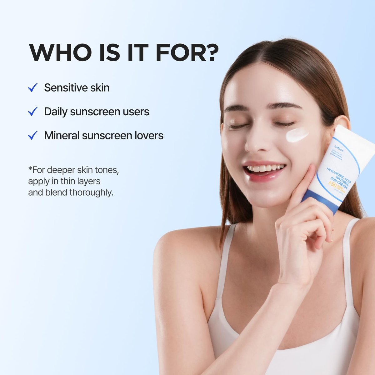 ISNTREE Hyaluronic Acid Natural Suncream SPF 50 – Mineral Sunscreen with Gentle Tone-Up & Hydration for Sensitive Skin (50ml / 1.69 Fl Oz) Avelisse