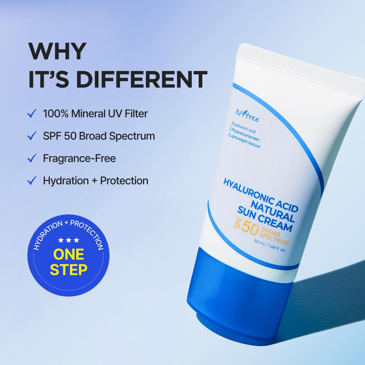 ISNTREE Hyaluronic Acid Natural Suncream SPF 50 – Mineral Sunscreen with Gentle Tone-Up & Hydration for Sensitive Skin (50ml / 1.69 Fl Oz) Avelisse
