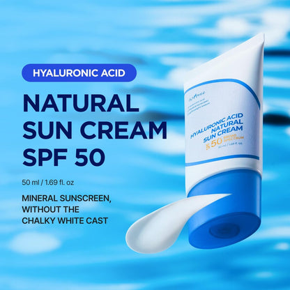 ISNTREE Hyaluronic Acid Natural Suncream SPF 50 – Mineral Sunscreen with Gentle Tone-Up & Hydration for Sensitive Skin (50ml / 1.69 Fl Oz) Avelisse