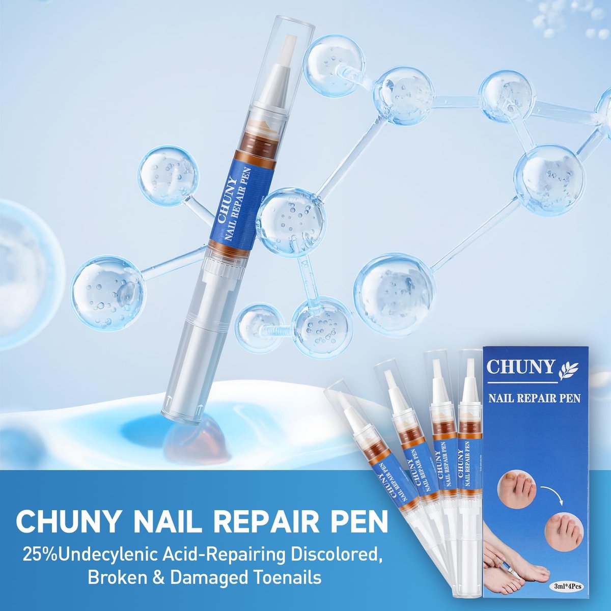 Extra Strength Nail Repair Pen - 4 Pack Nail Oil Cuticle Pens with Natural Plant Extracts for Repairing Discolored, Broken & Damaged Toenails - Effective Nail Repair Solution (Gold) - görsel 3