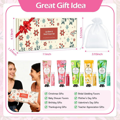 20 Pack Bulk Gift Set - Lip Balm and Hand Cream with Organza Bag & Thank You Card for Wedding Favors, Baby Shower, Christmas Stocking Stuffers Avelisse