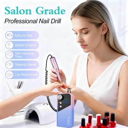 LUELLE Electric Nail Drill File Professional 45000 RPM, Rechargeable Cordless E File Kit for Acrylic Gel Nails, Polishing & Removing, Portable with Gold Bits for Salon & Home Use Avelisse