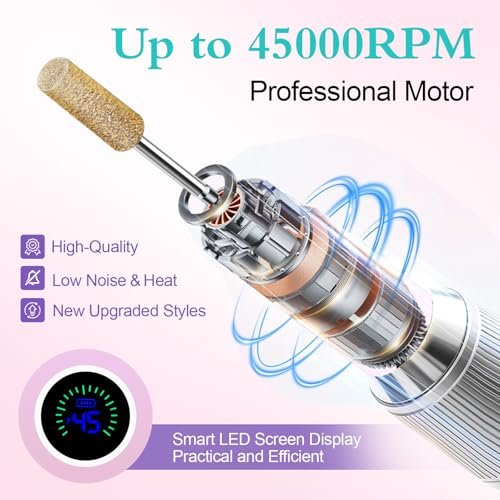 LUELLE Electric Nail Drill File Professional 45000 RPM, Rechargeable Cordless E File Kit for Acrylic Gel Nails, Polishing & Removing, Portable with Gold Bits for Salon & Home Use Avelisse