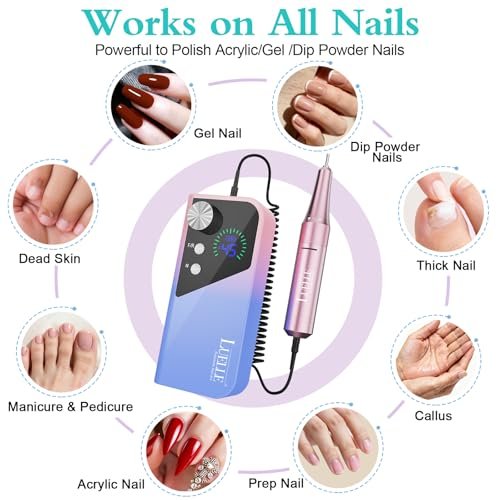 LUELLE Electric Nail Drill File Professional 45000 RPM, Rechargeable Cordless E File Kit for Acrylic Gel Nails, Polishing & Removing, Portable with Gold Bits for Salon & Home Use Avelisse