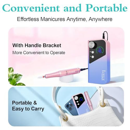 LUELLE Electric Nail Drill File Professional 45000 RPM, Rechargeable Cordless E File Kit for Acrylic Gel Nails, Polishing & Removing, Portable with Gold Bits for Salon & Home Use Avelisse