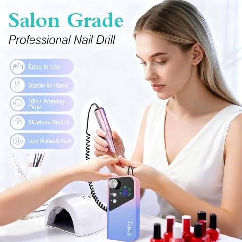 LUELLE Electric Nail Drill File Professional 45000 RPM, Rechargeable Cordless E File Kit for Acrylic Gel Nails, Polishing & Removing, Portable with Gold Bits for Salon & Home Use Avelisse