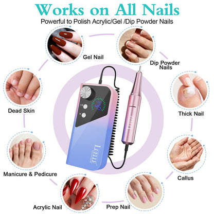 LUELLE Electric Nail Drill File Professional 45000 RPM, Rechargeable Cordless E File Kit for Acrylic Gel Nails, Polishing & Removing, Portable with Gold Bits for Salon & Home Use Avelisse