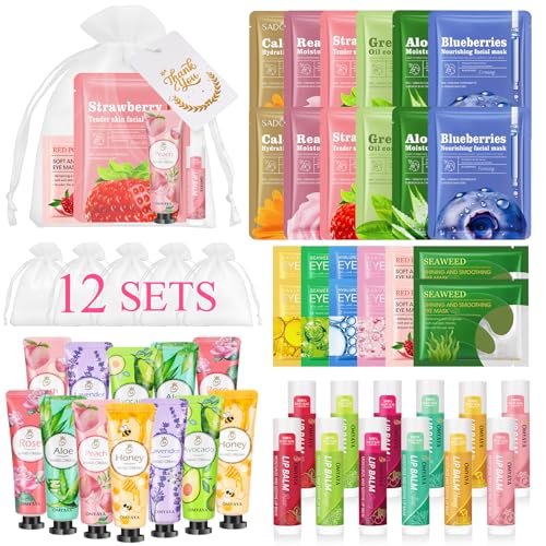 72 Pcs Bulk Gifts for Women - Facial Mask, Lip Balms, Hand Creams & Under Eye Patches - Spa Party Supplies, Party Favors for Bridal Wedding, Baby Shower, Sleepover Party, Christmas Stocking Stuffers Avelisse