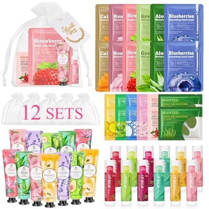 72 Pcs Bulk Gifts for Women - Facial Mask, Lip Balms, Hand Creams & Under Eye Patches - Spa Party Supplies, Party Favors for Bridal Wedding, Baby Shower, Sleepover Party, Christmas Stocking Stuffers Avelisse
