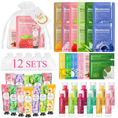 72 Pcs Bulk Gifts for Women - Facial Mask, Lip Balms, Hand Creams & Under Eye Patches - Spa Party Supplies, Party Favors for Bridal Wedding, Baby Shower, Sleepover Party, Christmas Stocking Stuffers Avelisse