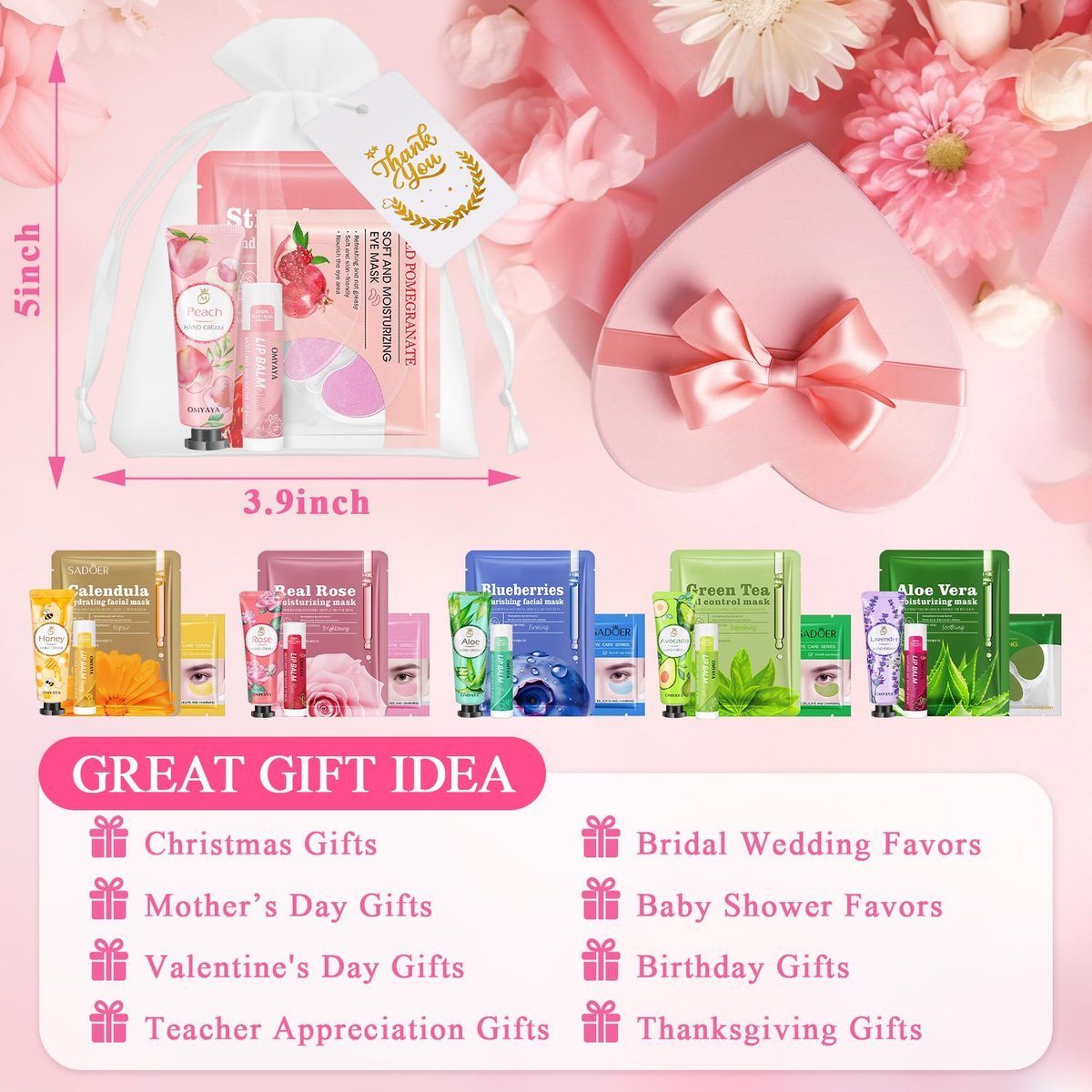72 Pcs Bulk Gifts for Women - Facial Mask, Lip Balms, Hand Creams & Under Eye Patches - Spa Party Supplies, Party Favors for Bridal Wedding, Baby Shower, Sleepover Party, Christmas Stocking Stuffers Avelisse