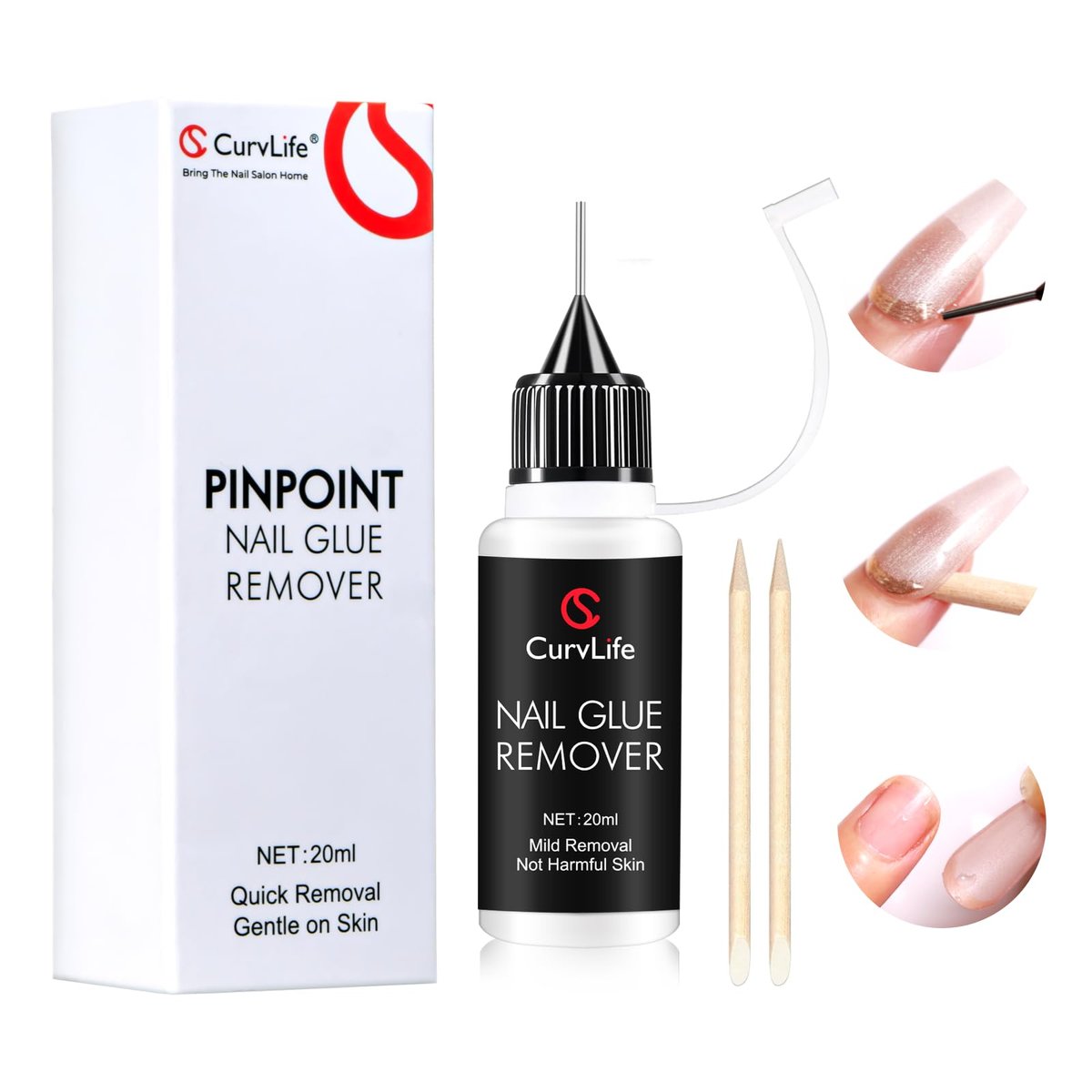Curvlife 20ml Pinpoint Nail Glue Remover for Press-On Nails - Gentle Non-Acetone Formula for Gel X Tips and Artificial Nails - görsel 1