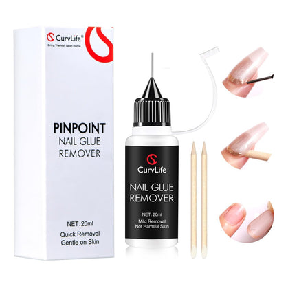 Curvlife 20ml Pinpoint Nail Glue Remover for Press-On Nails - Gentle Non-Acetone Formula for Gel X Tips and Artificial Nails