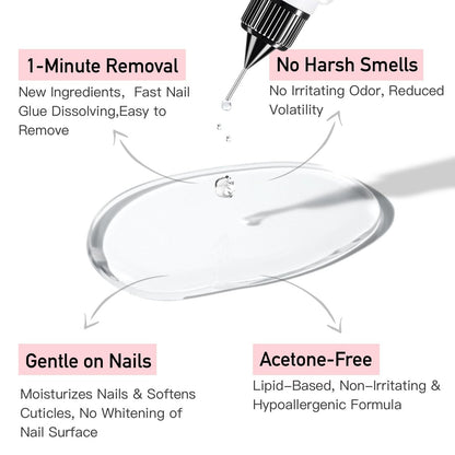 Curvlife 20ml Pinpoint Nail Glue Remover for Press-On Nails - Gentle Non-Acetone Formula for Gel X Tips and Artificial Nails