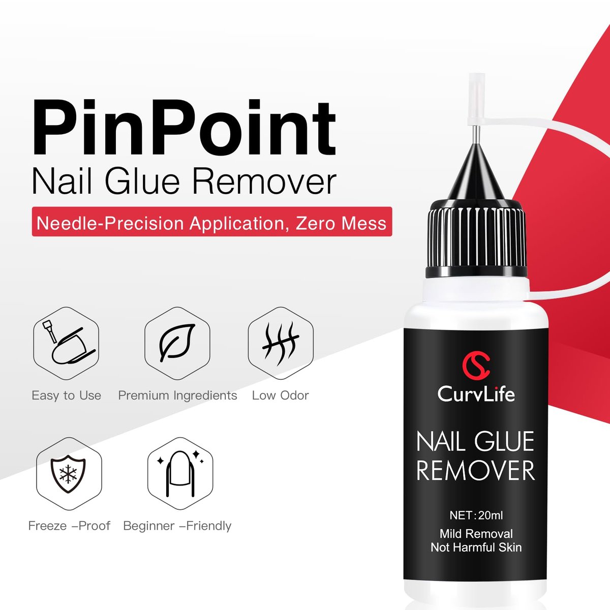 Curvlife 20ml Pinpoint Nail Glue Remover for Press-On Nails - Gentle Non-Acetone Formula for Gel X Tips and Artificial Nails - görsel 5