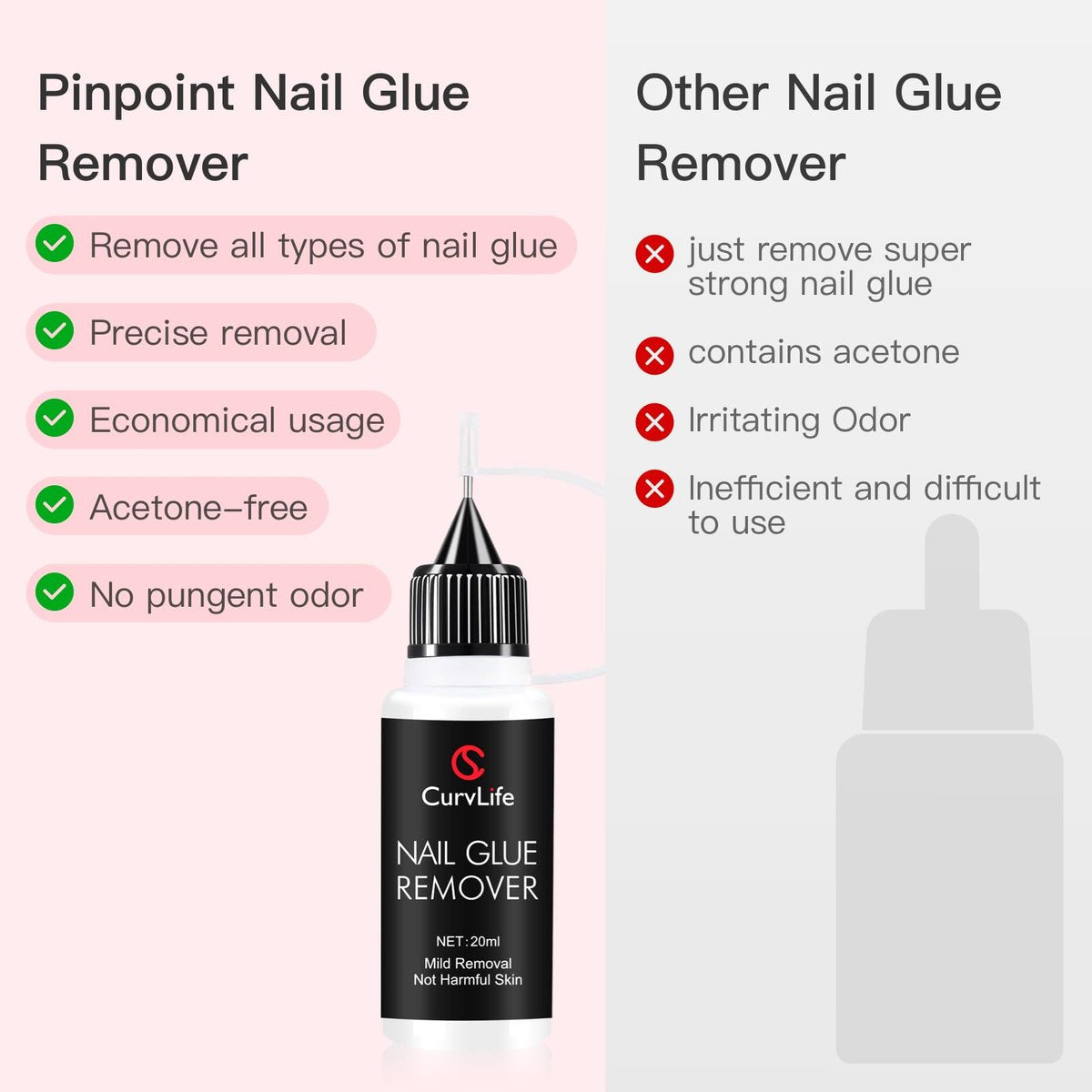 Curvlife 20ml Pinpoint Nail Glue Remover for Press-On Nails - Gentle Non-Acetone Formula for Gel X Tips and Artificial Nails - görsel 7