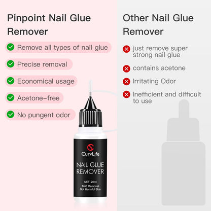 Curvlife 20ml Pinpoint Nail Glue Remover for Press-On Nails - Gentle Non-Acetone Formula for Gel X Tips and Artificial Nails