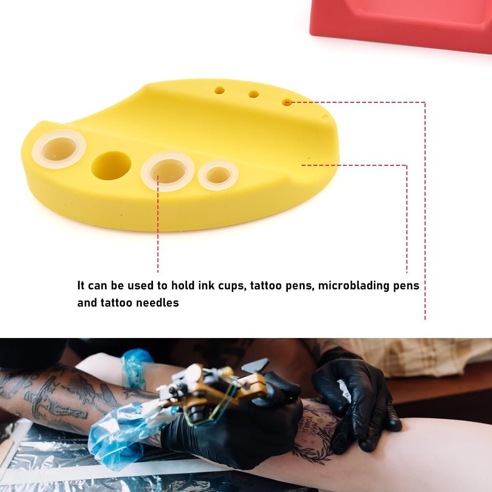 2 Pack Tattoo Machine Holder with 300 Pcs Silicone Tattoo Ink Caps - Tattoo Cup Holder for Home, Salon, Nail Art - görsel 5