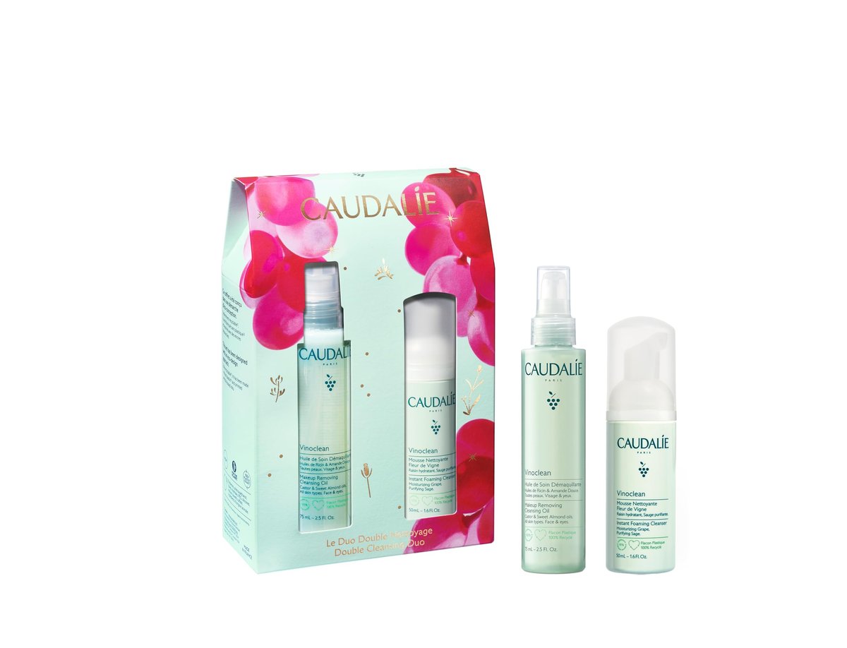 Caudalie Vinoclean Mother's Day Gift Set: Double Cleansing Duo with Makeup Removing Cleansing Oil and Instant Foaming Cleanser Avelisse