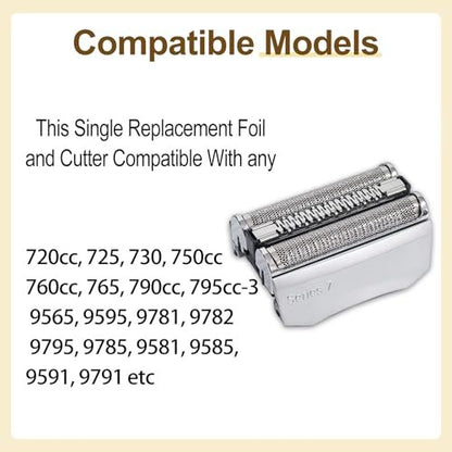 7-Series 70S Replacement Head Compatible with Braun 795, 790cc, 7899cc, 720cc, 720s-4, 750, 760, 7383, 9565, 9585 Electric Shavers – Quick to Clean, Silver (1 Pack) Avelisse