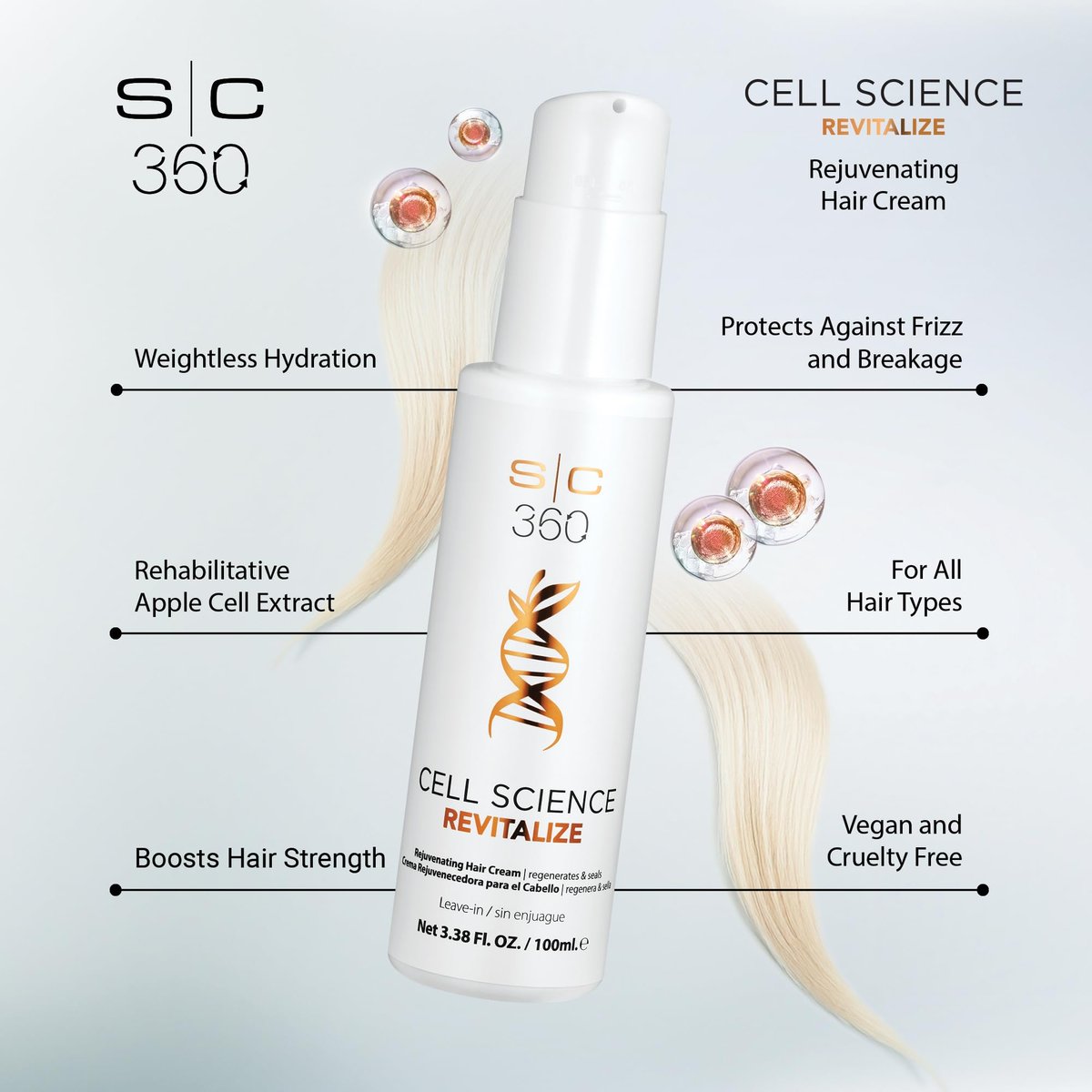 StyleCraft SC360 Cell Science Revitalize Hair Cream - Nourishing & Strengthening Treatment with Apple Cell Extract, Jojoba, Grape Seed & Argan Oils – Frizz Control, Hydration & Shine - 100mL - görsel 3