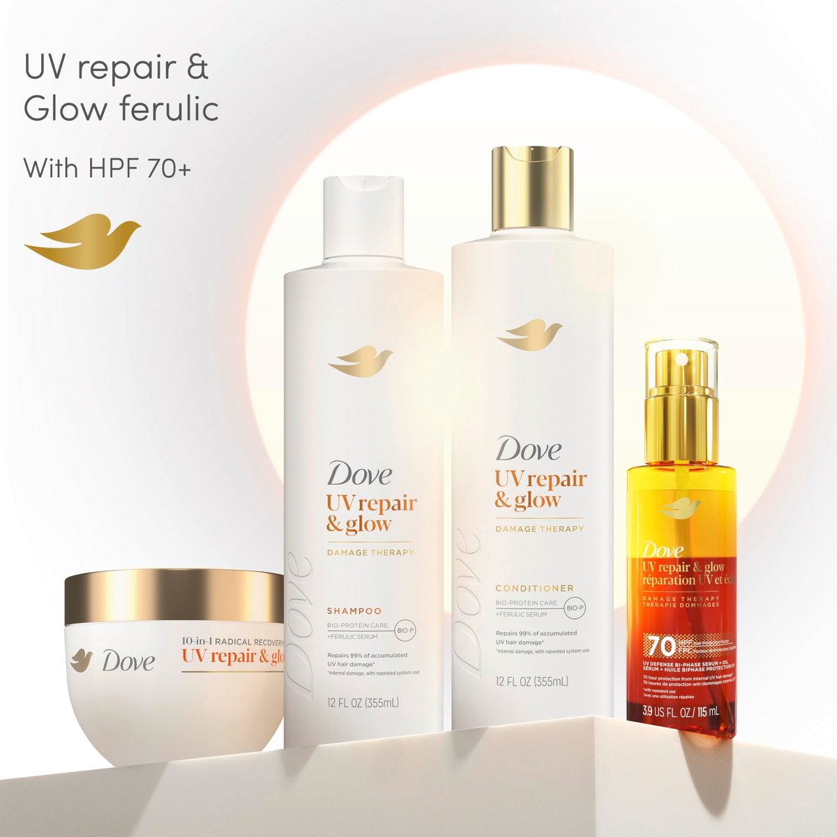 Dove Damage Therapy Conditioner UV Repair & Glow with Ferulic Serum - 12 oz - görsel 11