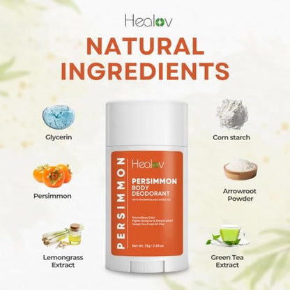 All-Natural Persimmon Deodorant for Women and Men – Extra Strength, Aluminum Free, Long Lasting Body Deodorant with Japanese Persimmon Extract Avelisse