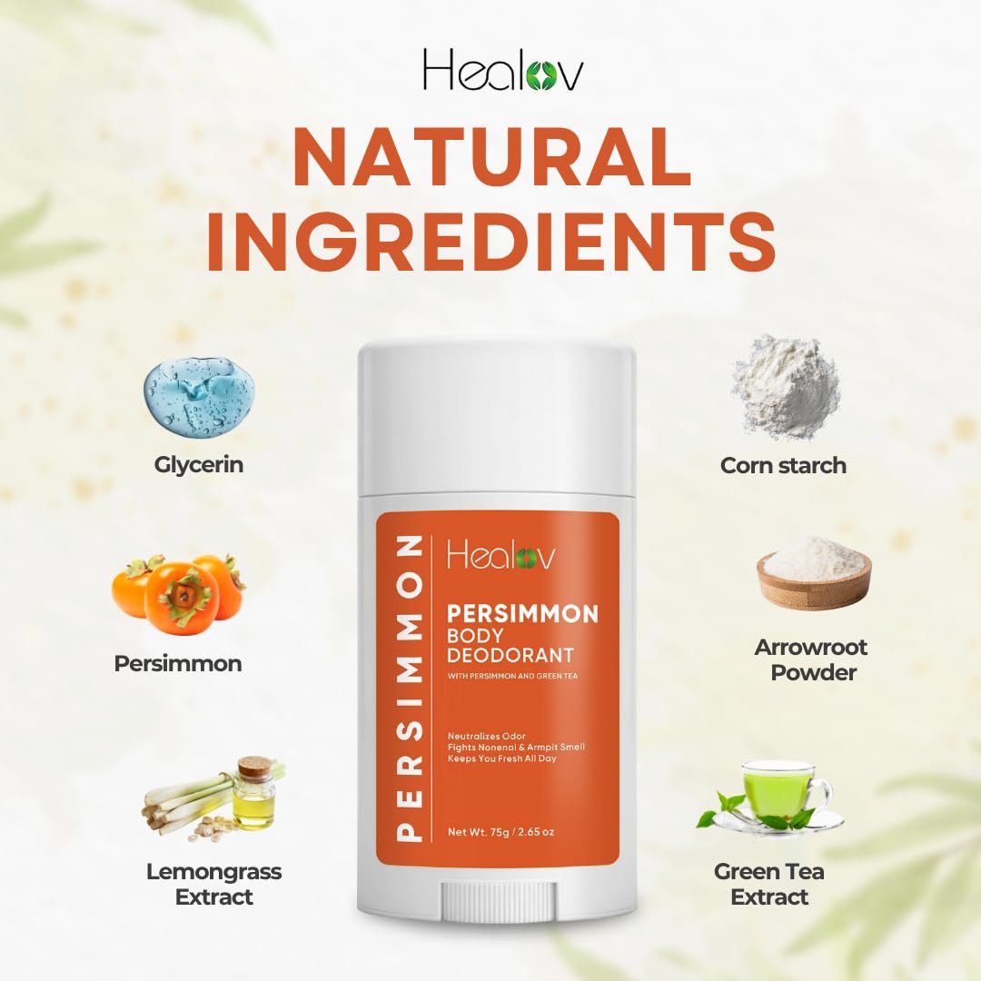 All-Natural Persimmon Deodorant for Women and Men – Extra Strength, Aluminum Free, Long Lasting Body Deodorant with Japanese Persimmon Extract Avelisse