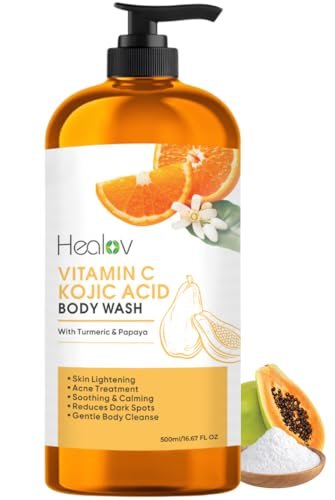 Kojic Acid Soap for Hyperpigmentation – Kojic Papaya Skin Brightening Body Wash – Turmeric Soap for Dark Spots, Acne Scars & Blemishes – Healov 16.67 oz