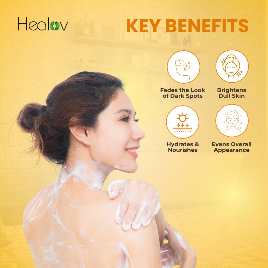 Kojic Acid Soap for Hyperpigmentation – Kojic Papaya Skin Brightening Body Wash – Turmeric Soap for Dark Spots, Acne Scars & Blemishes – Healov 16.67 oz - görsel 5