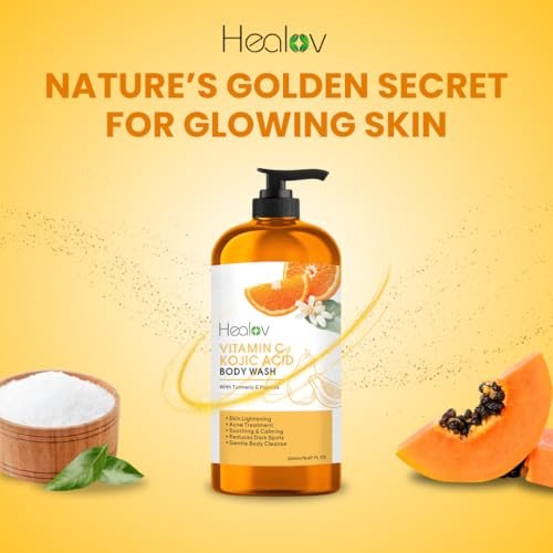 Kojic Acid Soap for Hyperpigmentation – Kojic Papaya Skin Brightening Body Wash – Turmeric Soap for Dark Spots, Acne Scars & Blemishes – Healov 16.67 oz - görsel 10