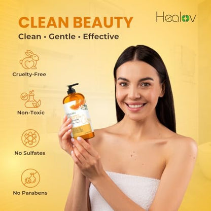 Kojic Acid Soap for Hyperpigmentation – Kojic Papaya Skin Brightening Body Wash – Turmeric Soap for Dark Spots, Acne Scars & Blemishes – Healov 16.67 oz