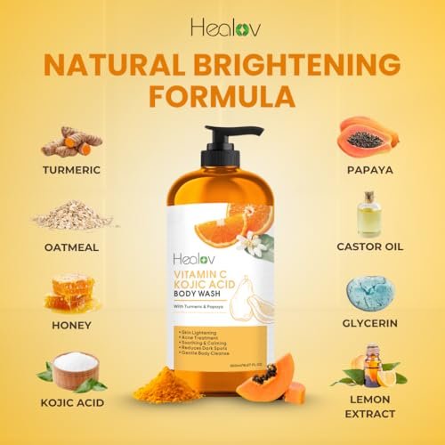 Kojic Acid Soap for Hyperpigmentation – Kojic Papaya Skin Brightening Body Wash – Turmeric Soap for Dark Spots, Acne Scars & Blemishes – Healov 16.67 oz - görsel 12