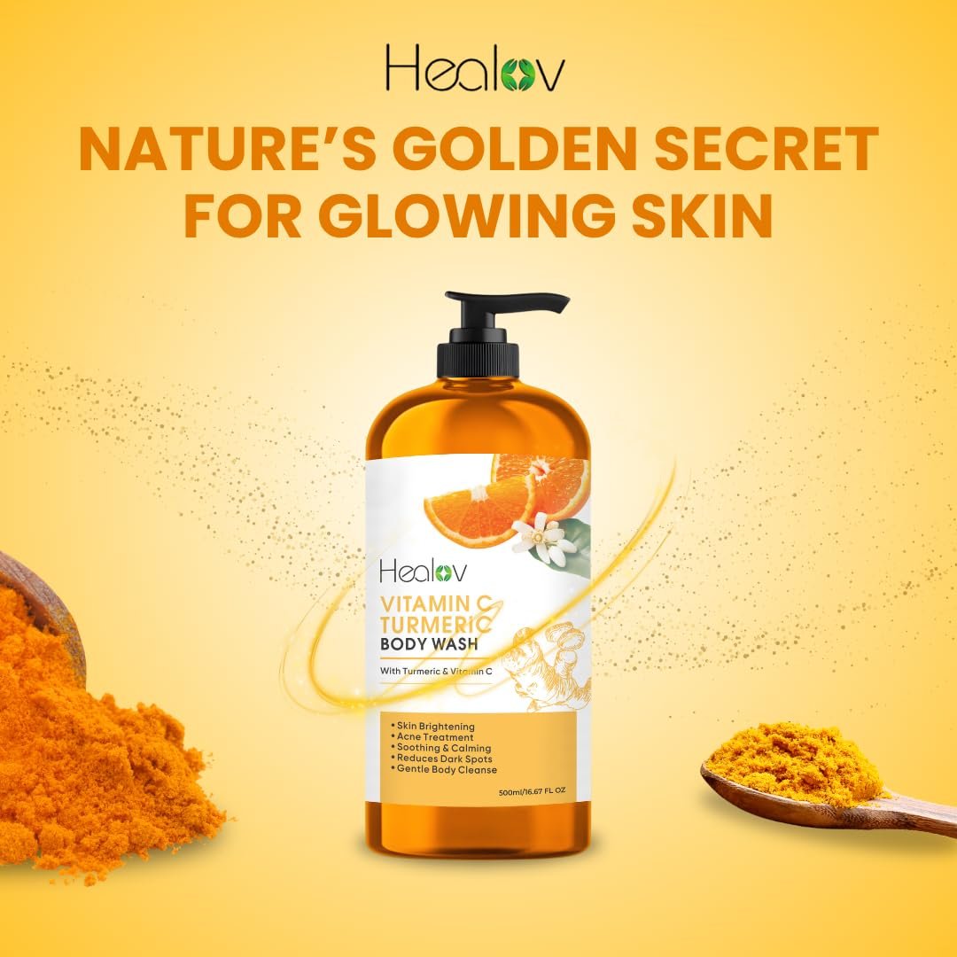 Turmeric Body Wash – Natural Skin Brightening Soap for Dark Spots & Hyperpigmentation – Exfoliating Face & Body Wash for Scars, Glow & Gentle Daily Cleansing – Plant-Based Liquid Bath Soap Avelisse