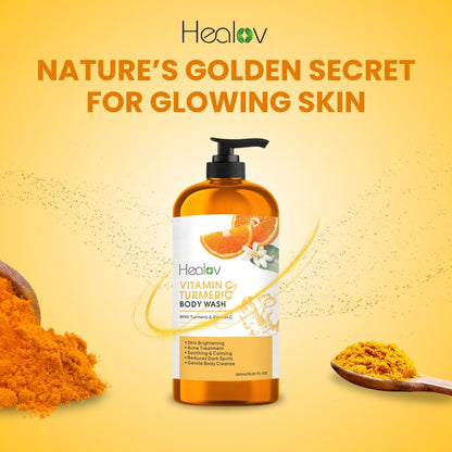 Turmeric Body Wash – Natural Skin Brightening Soap for Dark Spots & Hyperpigmentation – Exfoliating Face & Body Wash for Scars, Glow & Gentle Daily Cleansing – Plant-Based Liquid Bath Soap Avelisse