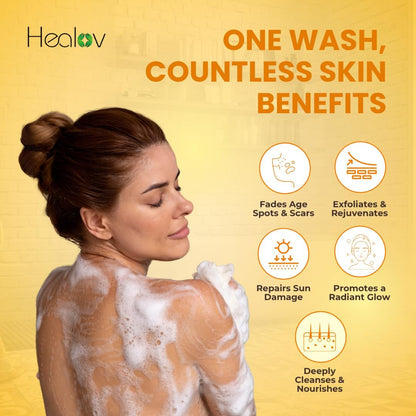 Turmeric Body Wash – Natural Skin Brightening Soap for Dark Spots & Hyperpigmentation – Exfoliating Face & Body Wash for Scars, Glow & Gentle Daily Cleansing – Plant-Based Liquid Bath Soap Avelisse