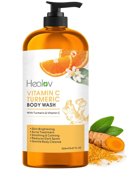 Turmeric Body Wash – Natural Skin Brightening Soap for Dark Spots & Hyperpigmentation – Exfoliating Face & Body Wash for Scars, Glow & Gentle Daily Cleansing – Plant-Based Liquid Bath Soap Avelisse