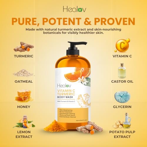 Turmeric Body Wash – Natural Skin Brightening Soap for Dark Spots & Hyperpigmentation – Exfoliating Face & Body Wash for Scars, Glow & Gentle Daily Cleansing – Plant-Based Liquid Bath Soap Avelisse